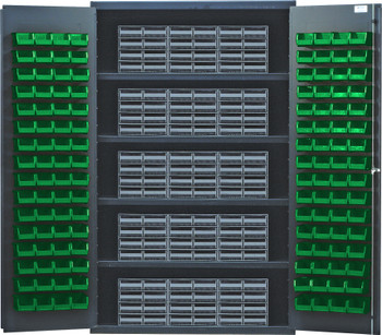 Heavy-Duty 48" Bin Cabinet, interlocking drawer storage, 48"W x 24"D x 78"H, Beige, Green, Carbon Steel, QSC-BG-QIC83GN