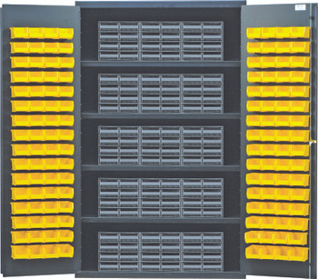 Heavy-Duty 48" Bin Cabinet, interlocking drawer storage, 48"W x 24"D x 78"H, Beige, Yellow, Carbon Steel, QSC-BG-QIC83YL