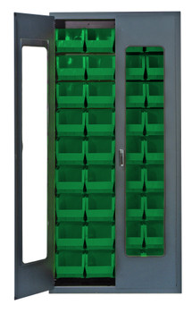 Heavy-Duty 36" Bin Cabinet, 36"W x 18"D x 78"H, clear acrylic door model, Gray, Green, Carbon Steel, QSC-C240GN