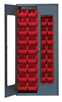 Heavy-Duty 36" Bin Cabinet, 36"W x 18"D x 78"H, clear acrylic door model, Gray, Red, Carbon Steel, QSC-C240RD