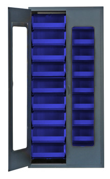 Heavy-Duty 36" Bin Cabinet, 36"W x 18"D x 78"H, clear acrylic door model, Gray, Blue, Carbon Steel, QSC-C250BL