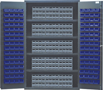 Heavy-Duty 48" Bin Cabinet, interlocking drawer storage, 48"W x 24"D x 78"H, Gray, Blue, Carbon Steel, QSC-QIC122BL