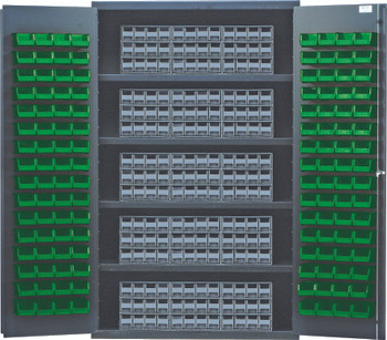 Heavy-Duty 48" Bin Cabinet, interlocking drawer storage, 48"W x 24"D x 78"H, Gray, Green, Carbon Steel, QSC-QIC122GN