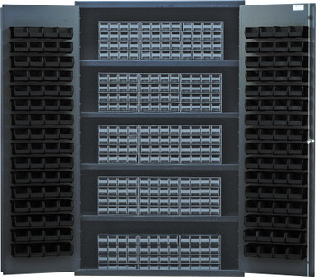 Heavy-Duty 48" Bin Cabinet, interlocking drawer storage, 48"W x 24"D x 78"H, Gray, Black, Carbon Steel, QSC-QIC161BK