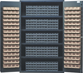 Heavy-Duty 48" Bin Cabinet, interlocking drawer storage, 48"W x 24"D x 78"H, Gray, Clear, Carbon Steel, QSC-QIC161CL