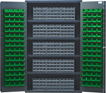 Heavy-Duty 48" Bin Cabinet, interlocking drawer storage, 48"W x 24"D x 78"H, Gray, Green, Carbon Steel, QSC-QIC161GN