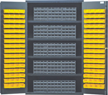 Heavy-Duty 48" Bin Cabinet, interlocking drawer storage, 48"W x 24"D x 78"H, Gray, Yellow, Carbon Steel, QSC-QIC161YL