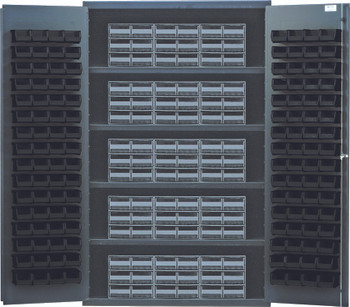 Heavy-Duty 48" Bin Cabinet, interlocking drawer storage, 48"W x 24"D x 78"H, Gray, Black, Carbon Steel, QSC-QIC64BK