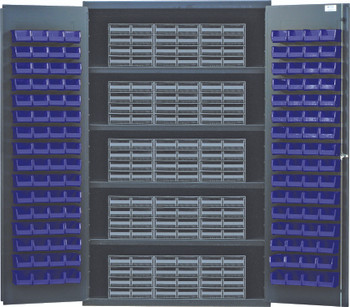 Heavy-Duty 48" Bin Cabinet, interlocking drawer storage, 48"W x 24"D x 78"H, Gray, Blue, Carbon Steel, QSC-QIC83BL