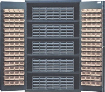 Heavy-Duty 48" Bin Cabinet, interlocking drawer storage, 48"W x 24"D x 78"H, Gray, Ivory, Carbon Steel, QSC-QIC83IV