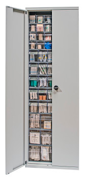 Tip Out Bin Cabinet, 26-1/4"W x 10"D x 79-1/2"H, flush door model, Gray, Gray, Carbon Steel, QSC-QTB79-61