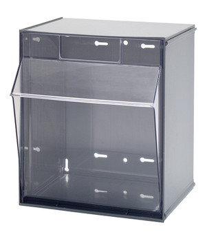 Tip Out Bin, (1) compartment, 11-13/16"W x 11-3/4"D x 13-5/8"H handle with label slot, Gray/Crystal, Gray/Crystal, HIPS/GPP-10, QTB301GY