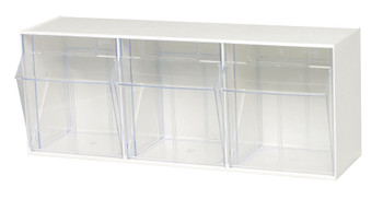 Tip Out Bin, (3) compartment, 23-5/8"W x 7-3/4"D x 9-1/2"H handle with label slot, White/Crystal, WhiteCrystal, HIPS/GPP-10, QTB303WT