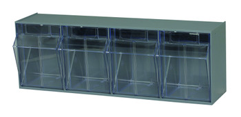 Tip Out Bin, (4) compartment, 23-5/8"W x 6-5/8"D x 8-1/8"H handle with label slot, Gray/Crystal, Gray/Crystal, HIPS/GPP-10, QTB304GY