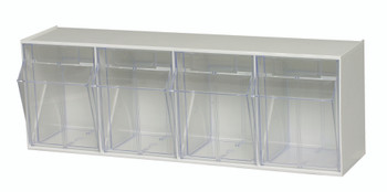 Tip Out Bin, (4) compartment, 23-5/8"W x 6-5/8"D x 8-1/8"H handle with label slot, White/Crystal, WhiteCrystal, HIPS/GPP-10, QTB304WT