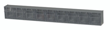 Tip Out Bin, (9) compartment, 23-5/8"W x 2-1/2"D x 3-1/8"H handle with label slot, Gray/Crystal, Gray/Crystal, HIPS/GPP-10, QTB309GY