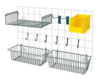 Store Grid Accessory Pack 1, includes: (2) 17"L x 7"W x 5"H basket, (1) 18"W x 9"D small shelf, Epoxy Coated, Green, Yellow, Carbon Steel, SG-A2YL