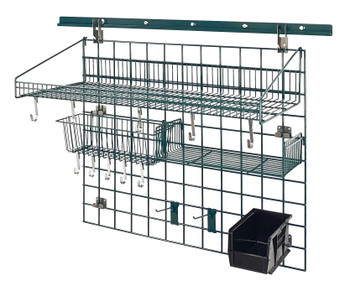 Store Grid Standard-Duty Kit, includes: (1) 40" wall track, (1) 36"W x 30"H grid panel, Epoxy Coated, Green, Black, Carbon Steel, SGK-403036-2PBK