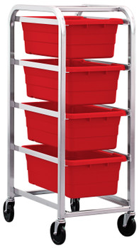 Tub Rack, mobile, 60 lb. weight capacity per bin, Gray Metallic, Red, Aluminum, TR4-2516-8RD