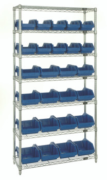 Bin System Unit, stationary, includes: (4) posts, Chrome, Blue, Carbon Steel, W7-12-26BL