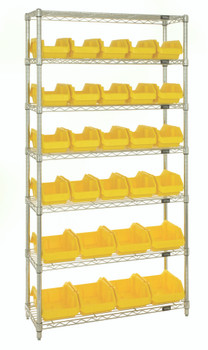 Bin System Unit, stationary, includes: (4) posts, Chrome, Yellow, Carbon Steel, W7-12-28YL