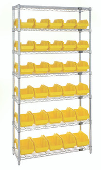 Bin System Unit, stationary, includes: (4) posts, Chrome, Yellow, Carbon Steel, W7-12-30YL