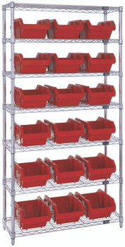 Bin System Unit, stationary, includes: (4) posts, Chrome, Red, Carbon Steel, W7-14-18RD