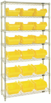 Bin System Unit, stationary, includes: (4) posts, Chrome, Yellow, Carbon Steel, W7-14-18YL