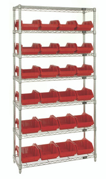 Bin System Unit, stationary, includes: (4) posts, Chrome, Red, Carbon Steel, W7-18-24RD