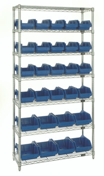 Bin System Unit, stationary, includes: (4) posts, Chrome, Blue, Carbon Steel, W7-18-28BL