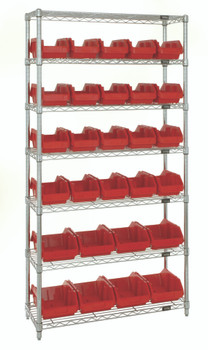 Bin System Unit, stationary, includes: (4) posts, Chrome, Red, Carbon Steel, W7-18-28RD