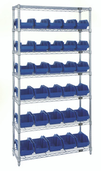 Bin System Unit, stationary, includes: (4) posts, Chrome, Blue, Carbon Steel, W7-18-30BL