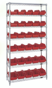 Bin System Unit, stationary, includes: (4) posts, Chrome, Red, Carbon Steel, W7-18-30RD