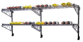 Cantilever Single WIne Shelf Post Wall Mount, (4) 36"W x 14"D wine shelf, (3) 34" posts, Epoxy Coated, Black, 0, Carbon Steel, WC34-1436WBK-4