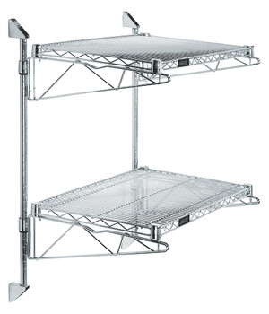Cantilever Double Shelf Post Wall Mount, (2) 24"W x 21"D shelves, (2) 34" posts, Chrome, 0, Carbon Steel, WC34-CB2124C