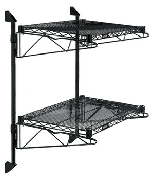 Cantilever Double Shelf Post Wall Mount, (2) 42"W x 24"D shelves, (2) 34" posts, Epoxy Coated, Black, 0, Carbon Steel, WC34-CB2442BK