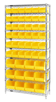 Bin Wire Shelving System, stationary, 36"W x 14"D x 74"H, Chrome, Yellow, Carbon Steel, WR10-230240YL