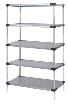 Solid Shelving Starter Kit, 60"W x 14"D x 54"H, includes (5) solid shelves and (4) posts, Galvanized, 0, Carbon Steel, WR54-1460SG-5