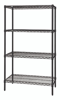 Wire Shelving Starter Kit, 24"W x 24"D x 54"H, 600 - 800 lb. capacity, Epoxy Coated, Black, 0, Carbon Steel, WR54-2424BK
