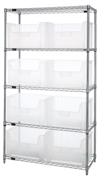 Bin Wire Shelving System, 42"W x 18"D x 74"H, 800 lbs load capacity per shelf, Chrome, Clear, Carbon Steel, WR5-700CL