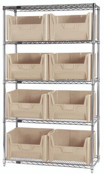 Bin Wire Shelving System, 42"W x 18"D x 74"H, 800 lbs load capacity per shelf, Chrome, Ivory, Carbon Steel, WR5-700IV