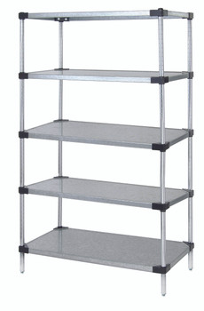 Solid Shelving Starter Kit, 24"W x 18"D x 63"H, includes (5) solid shelves and (4) posts, Galvanized, 0, Carbon Steel, WR63-1824SG-5