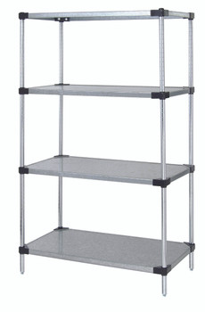 Solid Shelving Starter Kit, 36"W x 18"D x 63"H, includes (4) solid shelves and (4) posts, Galvanized, 0, Carbon Steel, WR63-1836SG