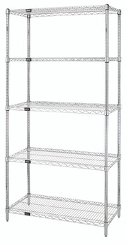 Wire Shelving Starter Kit, 42"W x 21"D x 63"H, 600 - 800 lb. capacity, Stainless, 0, Stainless, WR63-2142S-5
