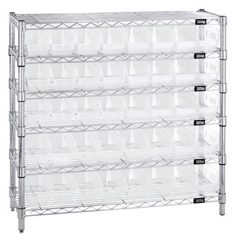Bin Wire Shelving System, 36"W x 12"D x 36"H overall size, 800 lb. capacity per shelf, Chrome, Clear, Carbon Steel, WR6-36-1236-101CL