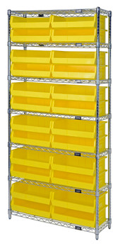 Bin Wire Shelving System, 36"W x 12"D x 74"H overall size, 800 lb. capacity per shelf, Chrome, Yellow, Carbon Steel, WR7-245YL