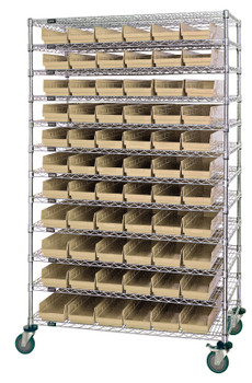 Bin Wire Shelving System, 48"L x 12"D x 74"H, 800 lbs load capacity per shelf, Chrome, Ivory, Carbon Steel, WR74-1248-66102IV