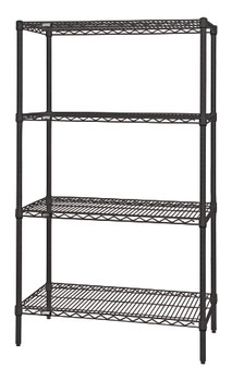 Wire Shelving Starter Kit, 54"W x 14"D x 74"H, 600 - 800 lb. capacity, Epoxy Coated, Black, 0, Carbon Steel, WR74-1454BK