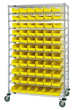 Bin Wire Shelving System, 48"L x 18"D x 74"H, 800 lbs load capacity per shelf, Chrome, Yellow, Carbon Steel, WR74-1848-66104YL