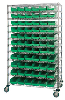 Bin Wire Shelving System, 60"L x 18"D x 74"H, 600 lbs load capacity per shelf, Chrome, Green, Carbon Steel, WR74-1860-88104GN